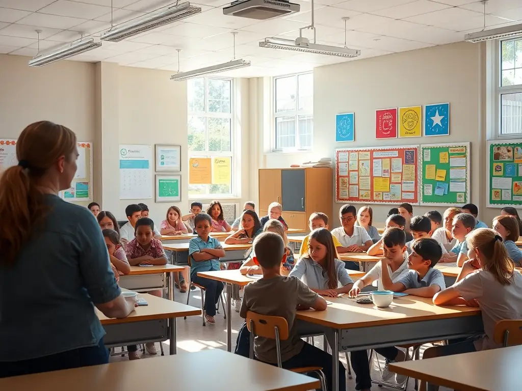A photograph of a group of students participating in an educational seminar on textile history, led by a knowledgeable instructor. The classroom is filled with visual aids and examples of different textile techniques.