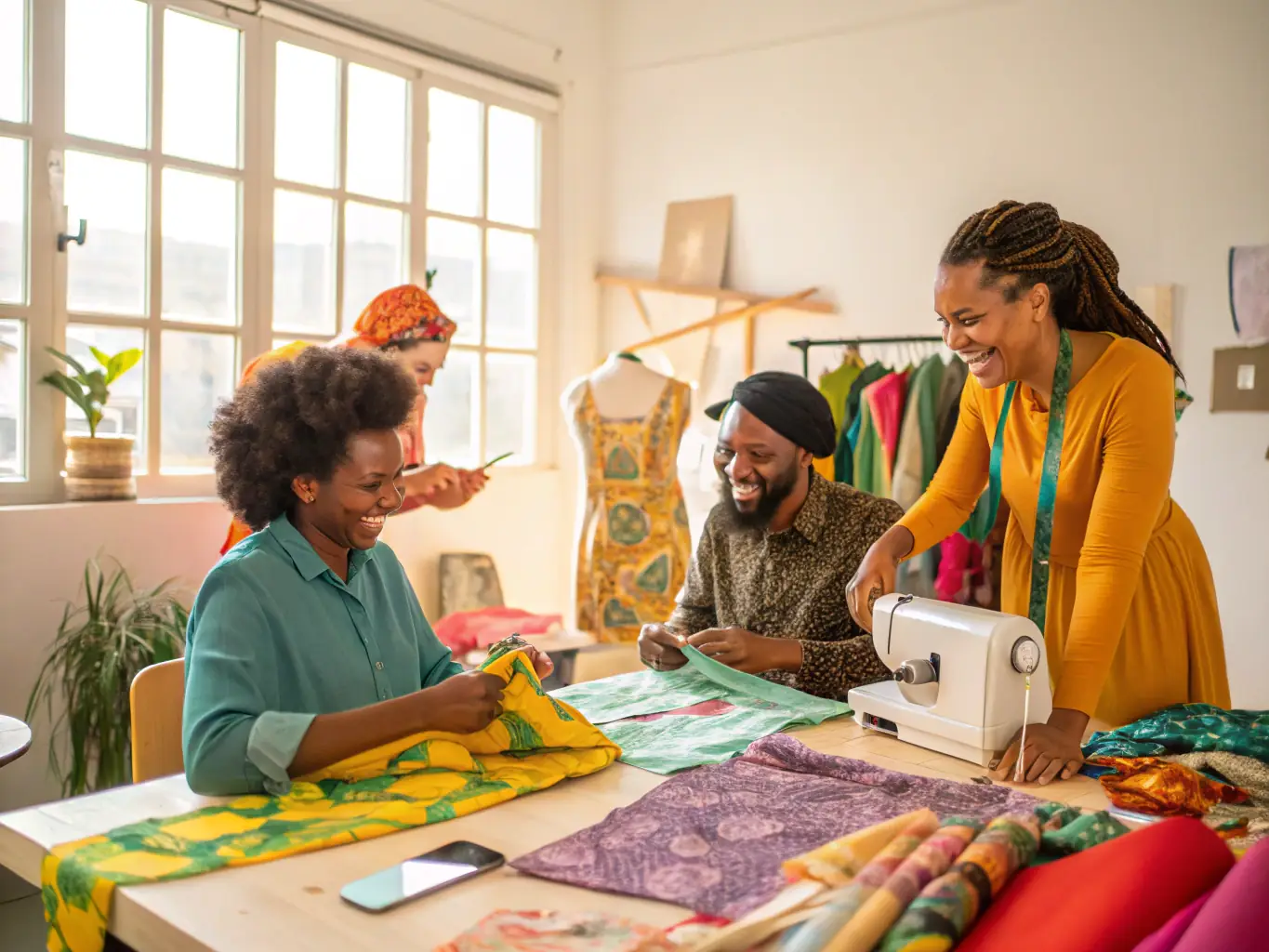 A vibrant image showcasing participants in a textile restoration workshop, carefully repairing a historical tapestry under the guidance of an expert conservator. The setting is a well-equipped studio with various tools and materials.